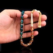 ZİRKON TAŞ GÜMÜŞ PÜSKÜLLÜ SÜZME RENK ATEŞ KEHRİBAR TESBİH thumbnail 2