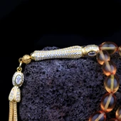 ZİRKON TAŞ GÜMÜŞ PÜSKÜLLÜ SÜZME RENK ATEŞ KEHRİBAR TESBİH thumbnail 4