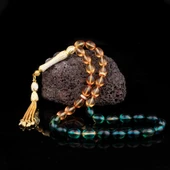 ZİRKON TAŞ GÜMÜŞ PÜSKÜLLÜ SÜZME RENK ATEŞ KEHRİBAR TESBİH thumbnail 1