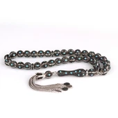 TURKUAZ ZİRKON TAŞ İŞLEMELİ TAMAMI 925 AYAR GÜMÜŞ TESBİH thumbnail 4