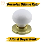 Tere Porselen Gold & Altın Beyaz Düğme Mobilya Mutfak Çekmece Dolap Dolabı Kulpu Kulbu Kulpları - 1