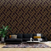 3 Boyutlu Koyu Siyah Geometri Altın Desenli Duvar Kağıdı - 1