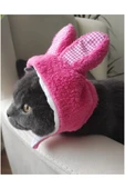 Peluş Tavşan Kulaklı Pembe Kedi Köpek Şapkası Yumuşacık Kedi Köpek Kıyafeti - 4