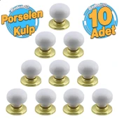 Tere Porselen Gold & Altın Beyaz Düğme Mobilya Mutfak Çekmece Dolap Dolabı Kulpu Kulbu Kulpları - 1