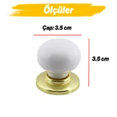 Tere Porselen Gold & Altın Beyaz Düğme Mobilya Mutfak Çekmece Dolap Dolabı Kulpu Kulbu Kulpları - 2