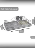 Tek Katlı Bulaşıklık Tezgah Üstü Tabaklık BPA FREE Bulaşık Sepeti Gri thumbnail 2