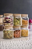 6 Lı Set Bambu Kapaklı Cam Kavanoz & Baharat Takımı & Baharatlık 500 ML ( Vakum Kapak ) - 1