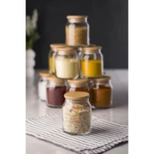 6 Lı Set Bambu Kapaklı Cam Kavanoz & Baharat Takımı & Baharatlık 200 ML ( Vakum Kapak ) - 3