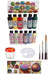 Taş Boyama Seti 6 Ana Renk 6 Pastel Renk  Set 1 Paket - 1