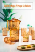 Akrilik Bal Sürahi 2,3 lt Ve 6lı Su Meşrubat Kahve Yanı Bardağı 400 ml Seti ( Cam Değildir ) - 1