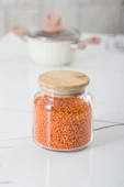 9 Lu Set Bambu Kapaklı Cam Kavanoz & Erzak Saklama Kabı 500 ml Küçük Boy ( Vakum Kapak ) - 6