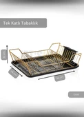Tek Katlı Bulaşıklık Tezgah Üstü Tabaklık BPA FREE Bulaşık Sepeti Gold - 2