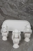 3 Maymun Görmedim Duymadım Bilmiyorum Beton Biblo Tepsili Boyanabilir Beyaz Set - 2