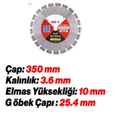 350 mm Beton Kesme Testeresi Elmas Testere Bıçağı Kesim Beton Keser Bıçak 350 mm - 3