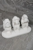 3 Maymun Görmedim Duymadım Bilmiyorum Beton Biblo Tepsili Boyanabilir Beyaz Set - 3