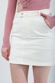 Kadın %100 Pamuk Ekru Jean Etek - 8