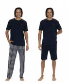 U.S. Polo Assn. Erkek %100 Pamuk 3'lü Çizgili Pijama Takım - 1