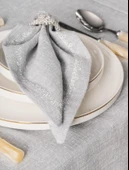 Cotton Box Pera Gri 8 Parça Keten Masa Örtüsü - 5