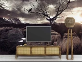 Gün Batımı Geyik ve Kuş Temalı Duvar Kağıdı thumbnail 3