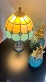 Yüceeller El Yapımı Vitray Retro Barok Abajur Masa Lambası Oturma Yatak Odası yeşil beyaz - 3