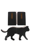 Kedi Figürlü Ahşap Dekoratif Kitap Tutucu 20 cm - 4