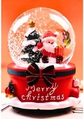 Yılbaşı Noel Baba Işıklı Müzikli Kar Küresi Yeni Yıl Noel Baba ve Çam Ağacı Temalı Kar Küresi 13 CM - 3