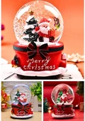 Yılbaşı Noel Baba Işıklı Müzikli Kar Küresi Yeni Yıl Noel Baba ve Çam Ağacı Temalı Kar Küresi 13 CM - 1