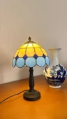 Yüceeller El Yapımı Vitray Retro Barok Abajur Masa Lambası Oturma Yatak Odası mavi beyaz - 2