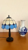 Yüceeller El Yapımı Vitray Retro Barok Abajur Masa Lambası Oturma Yatak Odası mavi beyaz - 1