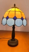 Yüceeller El Yapımı Vitray Retro Barok Abajur Masa Lambası Oturma Yatak Odası mavi beyaz - 4