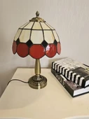Yüceeller El Yapımı Eskitme Vitray Retro Barok Abajur Masa Lambası Oturma Yatak Odası kırmızı beyaz - 1