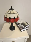 Yüceeller El Yapımı Vitray Retro Barok Abajur Masa Lambası Oturma ve Yatak Odası kırmızı beyaz siyah - 3