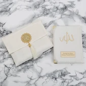 Hediyelik Şantuk Kese Yasin ve Tesbih Süslemeli Asetat Kutulu (17×15) Set Krem - 3