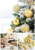 12 Lİ Süs Mini Yılbaşı Topu Noel Çam Ağacı Topu 12 Adet Gold 2,5 cm Süs Topu Parlak Gold Mat Gold - 3