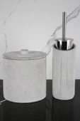 Beton Banyo Seti Tuvalet Fırçası Çöp Kovası 4 Lt - 1