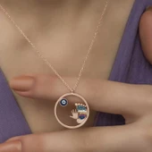 Gümüş Rose Nazarlı El ve Ayak İzi Bayan Kolye thumbnail 6