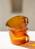The Mia Striped Borosilikat Cam Kahve Kupası Amber 310 ml - 4