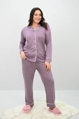 Kadın Büyük Beden Uzun Kollu Önden Düğmeli Pijama Takımı 4234-25 - 11