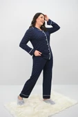 Kadın Büyük Beden Uzun Kollu Önden Düğmeli Pijama Takımı 4234-25 - 5