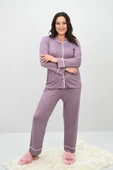 Kadın Büyük Beden Uzun Kollu Önden Düğmeli Pijama Takımı 4234-25 - 10