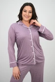 Kadın Büyük Beden Uzun Kollu Önden Düğmeli Pijama Takımı 4234-25 - 1