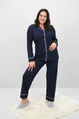 Kadın Büyük Beden Uzun Kollu Önden Düğmeli Pijama Takımı 4234-25 - 4