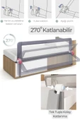MİNİÇO 150 Cm Bebek Çocuk Güvenlik Yatak Bariyeri Katlanabilir Yatak Korkuluğu Gri - 5