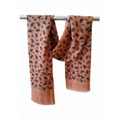 Jawel Pamuklu Açık Kahve Siyah Yapraklı Şal - 3