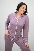 Kadın Büyük Beden Uzun Kollu Önden Düğmeli Pijama Takımı 4234-25 - 12