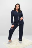 Kadın Büyük Beden Uzun Kollu Önden Düğmeli Pijama Takımı 4234-25 - 1