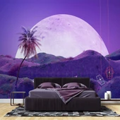 Gece Ay Mor Gökyüzü Temalı Duvar Kağıdı thumbnail 2