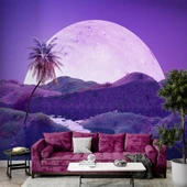 Gece Ay Mor Gökyüzü Temalı Duvar Kağıdı thumbnail 1