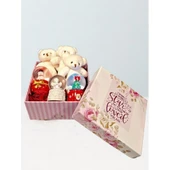 3 Adet Işıklı Mini Küre ve Yavru Ayıcıklar Sevgiliye Eşe Özel Günlere Kare Kutu İçinde Hediye Seti - 3