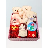 3 Adet Işıklı Mini Küre ve Yavru Ayıcıklar Sevgiliye Eşe Özel Günlere Kare Kutu İçinde Hediye Seti - 4